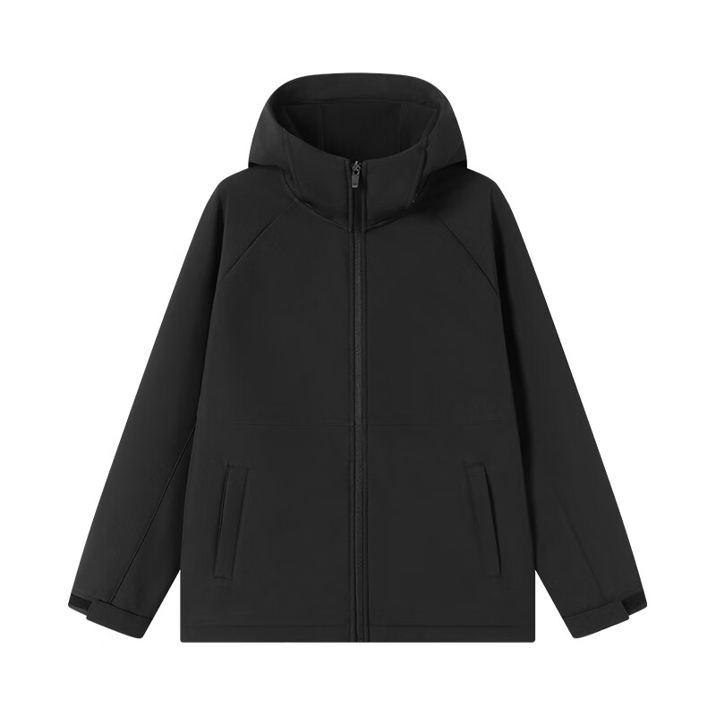 Jingjing Tokyo-made jacket men's soft shell jacket men's outdoor mountaineering water-repellent plus velvet warm hooded black 2XL