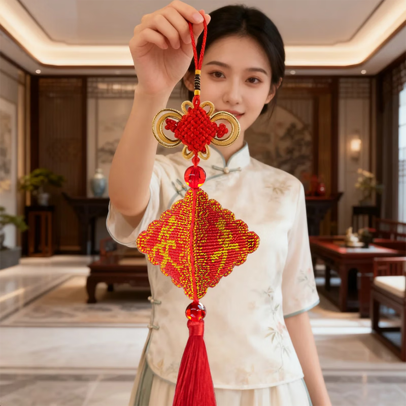 Laojieyuan 2026 new bead embroidery handmade embroidery car pendant cross stitch pendant safety charm car hanging precision printing (full bead embroidery) needs to be embroidered by yourself