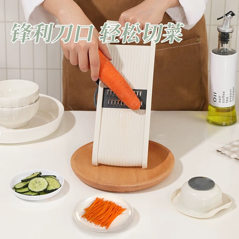 FENGCHI Fengchi multifunctional vegetable cutter new anti-cut hand grater slicing artifact potato shreds radish shreds hand guard vegetable cutter gray and white set