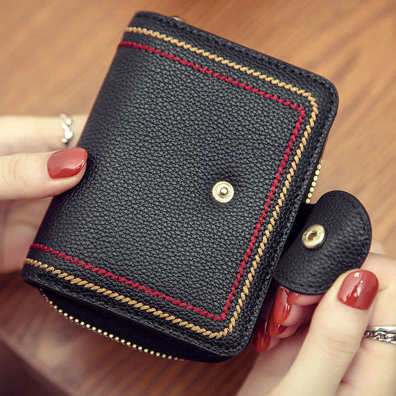 Jiayin 2025 new fashion small wallet short women's anti-theft brush multi-card slot card bag soft leather wallet women's short wallet CX-256 black