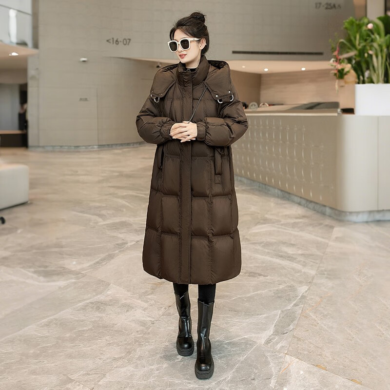 Sibaishe 90 velvet mid-length down jacket for women 2025 winter new style loose hooded long-sleeved jacket