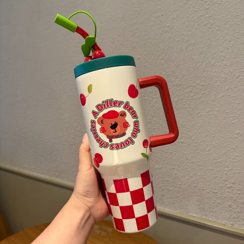 Big Mac thermos cup for girls ins new large large capacity ice cup ton bucket straw office water cup exquisite color box puppy party ice cup 1200ml