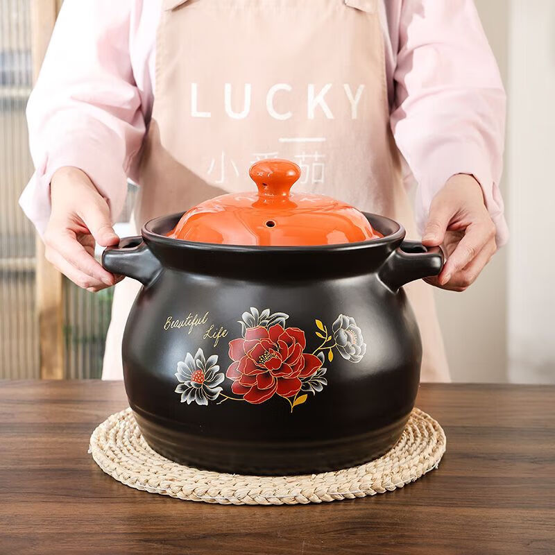 Vinoa casserole induction cooker special stew pot gas universal soup cooking household open flame dual-purpose high temperature resistant ceramic pot small casserole orange lid (general use for induction cooker open flame) 7500L