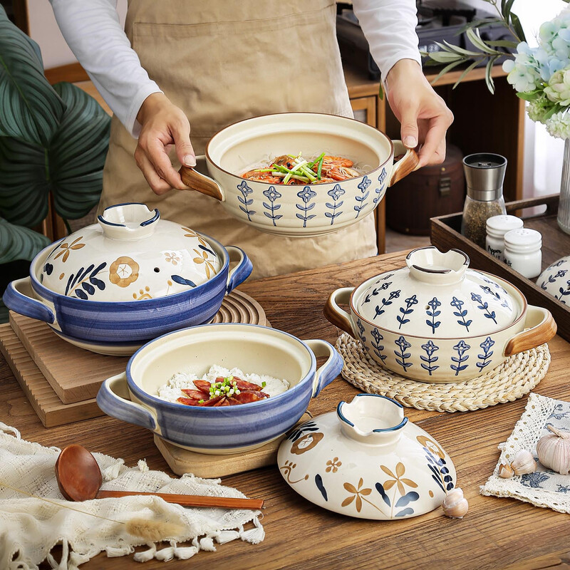 Japanese-style casserole pot household high-temperature-resistant ceramic pot dry-cooked without cracking soup stew clay pot rice gas stove special pot four-leaf clover-2.5 liters + casserole mat 2500ml