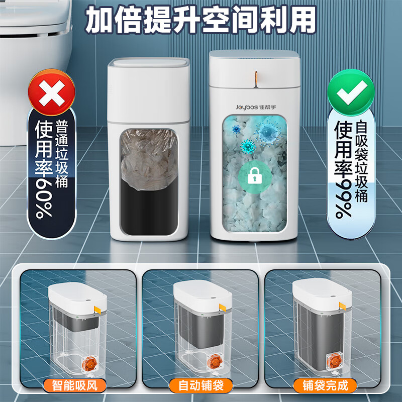 JiaHangShou Intelligent Sensor Trash Can 8.2L Large Covered Automatic Bag Laying Living Room Toilet Bathroom Kitchen Bedroom Packing