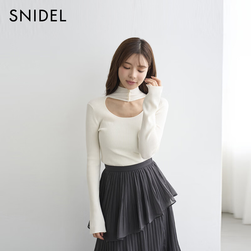 SNIDEL2025 autumn and winter new product simple half turtleneck holed back solid color knitted bottoming shirt SWNT255057 pink one size (F)