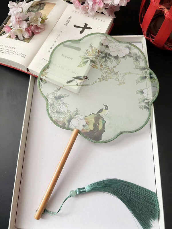 Yusenyi Tuan Fan Ancient Fan Chinese Style Classical Round Palace Fan Ancient Hanfu Tassel Cheongsam Double-sided Summer Antique Daily Fan