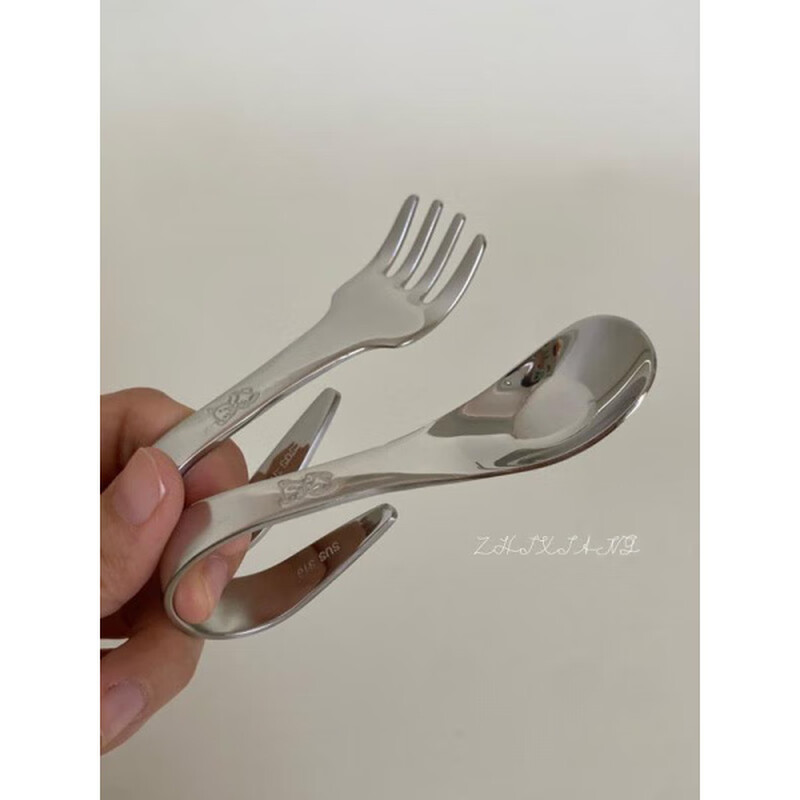 Qingyan Haolong Fat Donglai's same 316 stainless steel training spoon Fam flat replacement deepens children's independent eating fork spoon sweetness 316 stainless steel spoon + fork + storage box