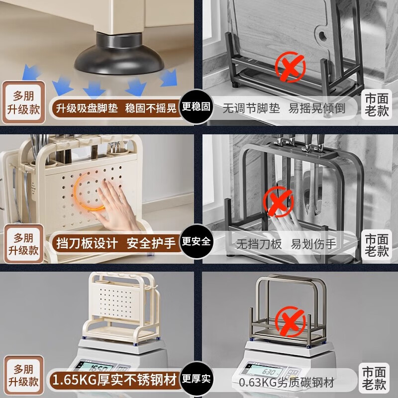 JCZS German Cream Style Kitchen Knife Rack Storage Rack 2025 New Multifunctional Cutting Board Knife and Chopstick Cage Integrated Storage Rack 9 Gun Gray Width and Height Single Chopping Board/Pot Lid Rack + Knife Guard + Double Chopsticks