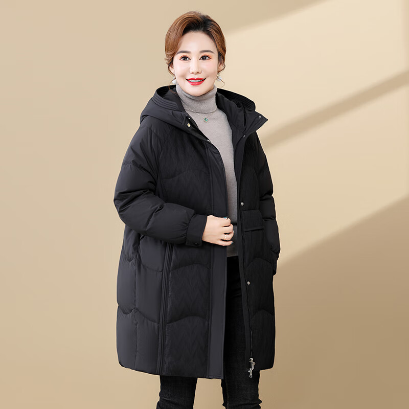 Snow Flying Down Jacket Women's 2025 New Mid-Length Loose Casual Warm Jacket Mother's Clothing Black L