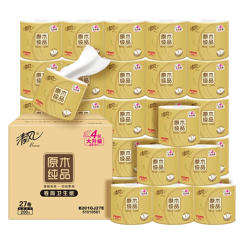 Qingfeng Li Yunrui's same style cored roll paper, solid wood gold package, 4 layers, thickened 200g*27 rolls, toilet paper box