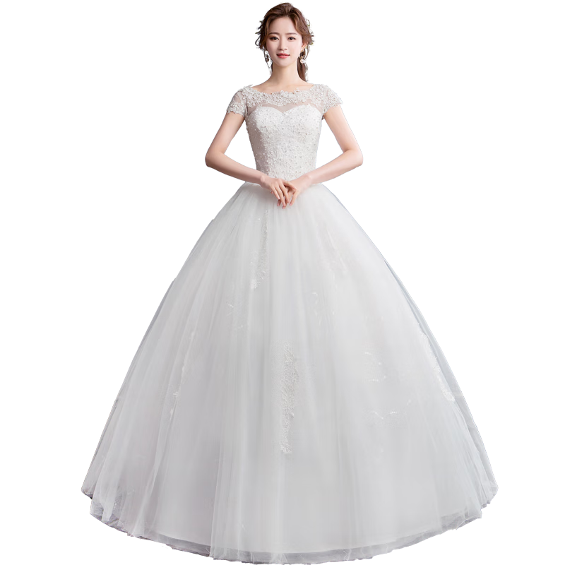 SHANDONGSHAONV main wedding dress 2025 new floor-length bride French light and simple pregnant woman petite outing yarn texture mid-waist wedding dress + three-piece set + accessories 2XL