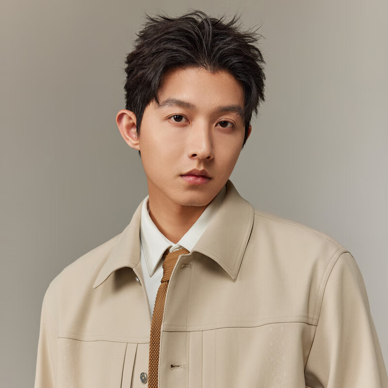 CABBEEN polyester concealed jacket men's back heavy industry flower and bird embroidery craft daily casual winter lapel jacket