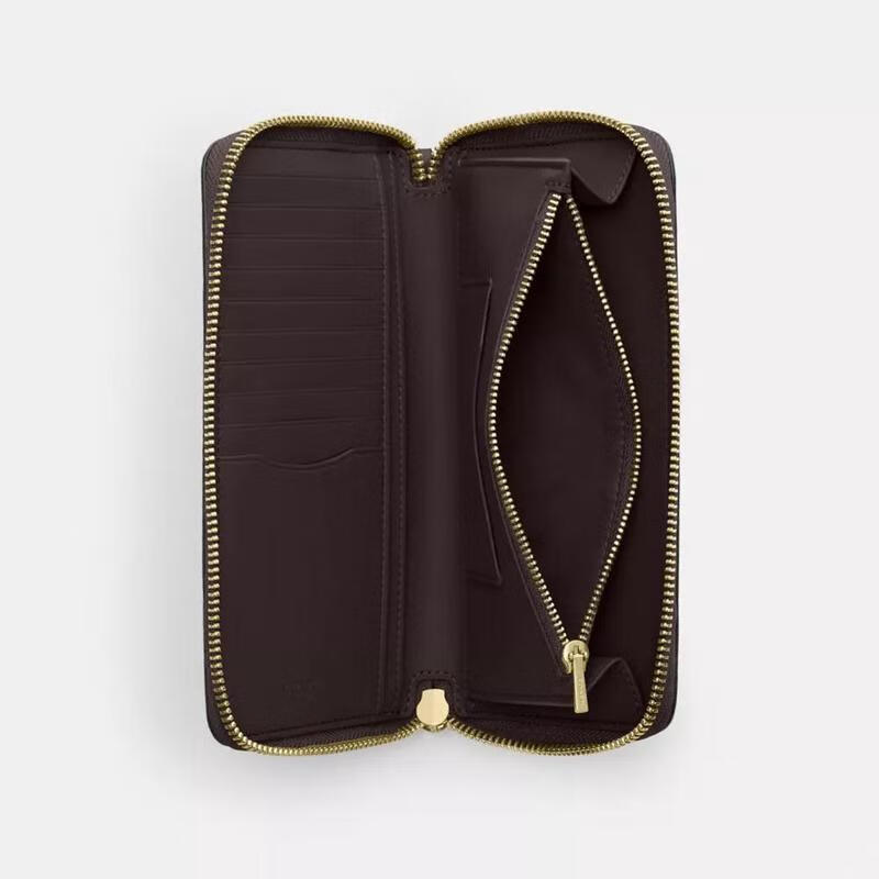 COACH Women's Long Wallet Multiple Card Slots Built-in Coin Pocket Mobile Phone Storage Folding Money Slots Printed Canvas Woolen/Black