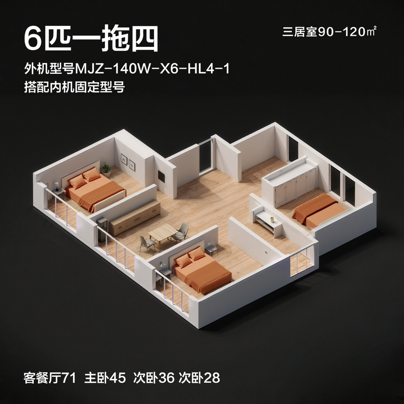 Hualing Shenji central air conditioner, one to four, one to five, multi-connected household new level energy efficiency, full DC inverter air conditioner, intelligent cleaning, invisible embedded, small 6 HP, first level energy efficiency, 6 HP, one to four