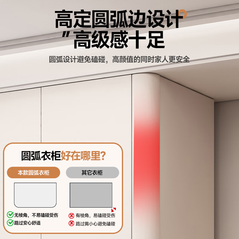 Zhuoxi ENF grade cream style wardrobe bedroom home solid wood customized arc one door to top flat door cabinet large wardrobe 2*2.4 five doors + top cabinet ENF grade solid wood