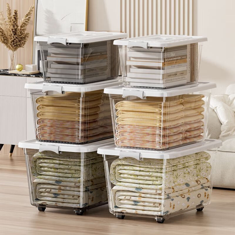 Portable storage box with lid storage box thickened plastic organizer car household toy storage box turnover box transparent white extra large 50.5*34.5*24cm single pack