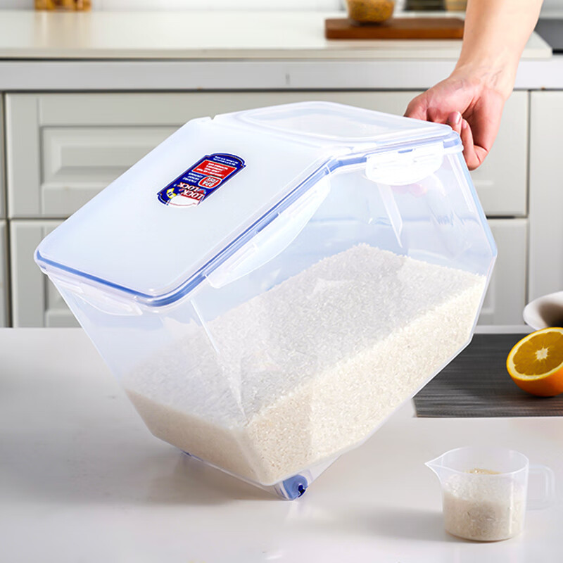 LOCK&LOCK plastic rice bucket with lock and free measuring cup large capacity household kitchen grain storage rice box 12L (can hold 10kg rice) HPL510