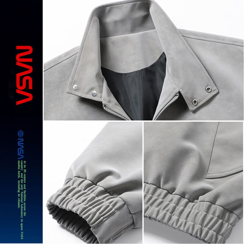 NASALIKE American Jacket Men's Autumn and Winter 2025 New Loose and Versatile Casual Handsome Teenage Pilot Leather Jacket Gray Velvet L (Recommended 110-130 catties)
