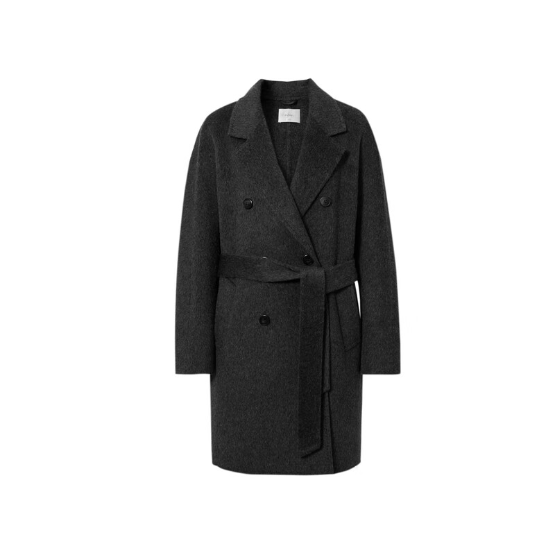 Eveli Jiang Xin word-of-mouth coat camel velvet silk double placket waist double-sided woolen coat women's autumn new style dark gray mid-length knee-length M