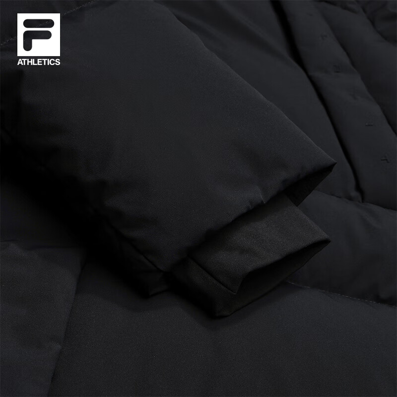 FILA Official Women's Long Down Jacket 2025 Winter New Casual Loose Warm Hooded Jacket Dark Black-BK L 170/88A/L