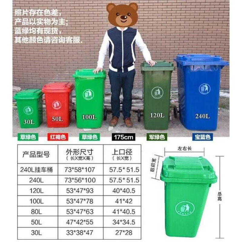 Outdoor trash can large capacity industrial classified kitchen waste outdoor covered commercial large sanitation box dry and wet trailer 50L thickened coffee wet garbage