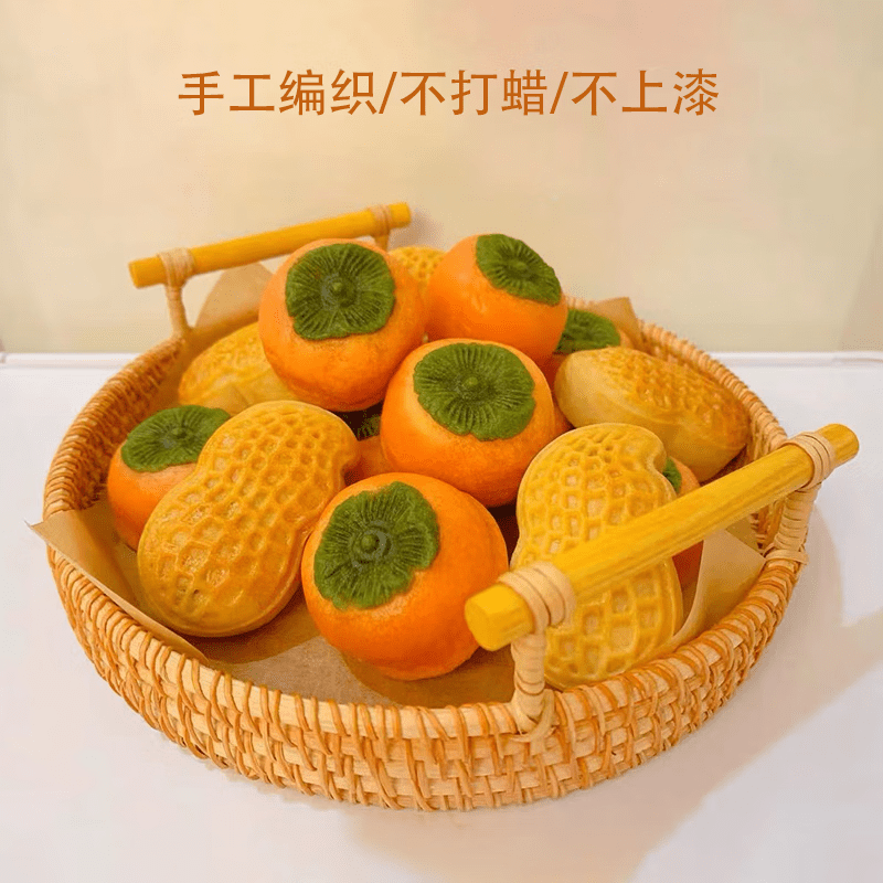 CLCEY rattan storage basket bamboo fruit plate Japanese bread basket steamed bread basket living room fruit basket household handmade tray multi-purpose storage three-piece set