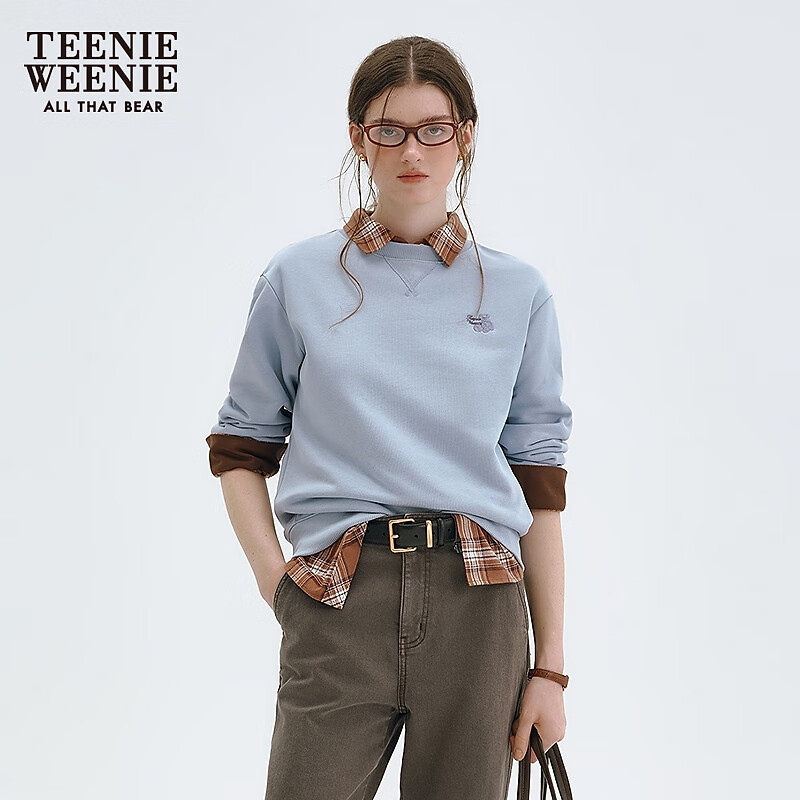 Teenie Weenie Bear Women's Sweater 2025 Autumn and Winter New Loose Comfortable Casual Daily Round Neck Top Blue M