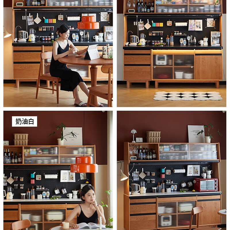 Nanchang sideboard solid wood slate sideboard Japanese cherry wood coffee tea cabinet storage wine cabinet dining table integrated against the wall Sideboard Jingdong personalized customization