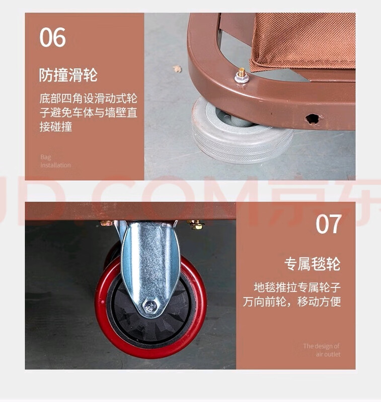 Hotel room multi-function hand push linen cart cleaning work cart cleaning cart cloth bag guest room entrance hygiene service cart brown bilateral service cart 5-inch carpet wheel