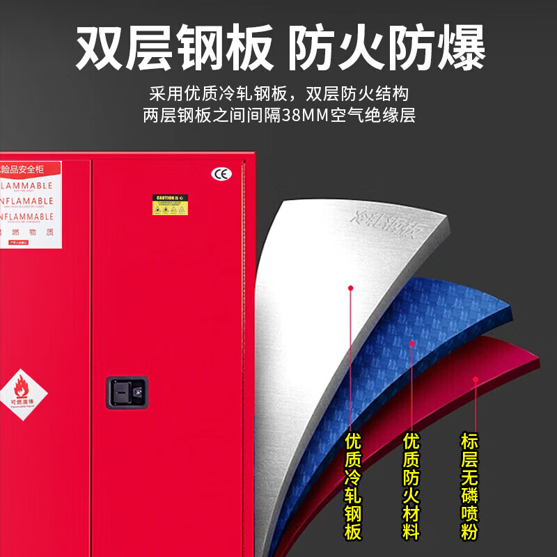 Baigang all-steel explosion-proof cabinet chemical safety cabinet flammable and explosive hazardous chemicals storage cabinet 45 gallon red