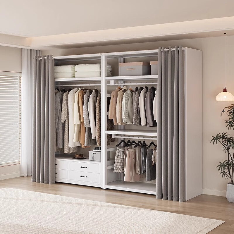 Dr. Fan walks into the cloakroom and makes his own combination coat rack, floor-standing bedroom clothes rack, metal frame open wardrobe with curtain, four-drawer combination 223*60*240 with side panels