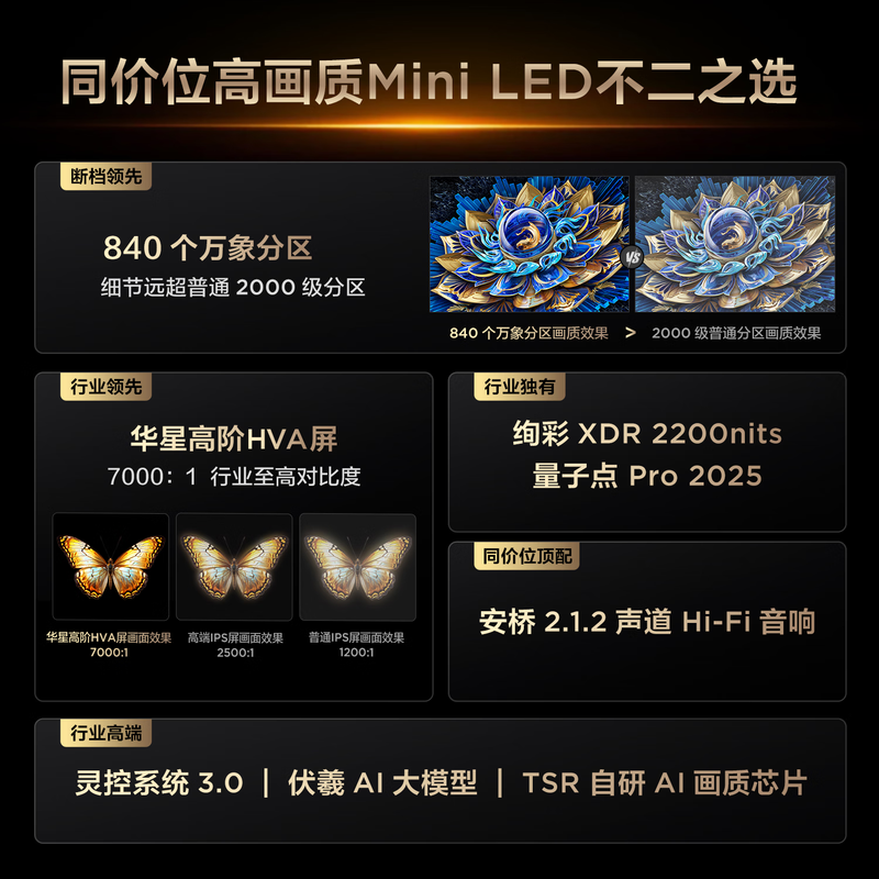 TCL TV 85T7L 85-inch QD-Mini LED Huaxing high-end HVA screen Vientiane partition colorful XDR2200nits ultra-thin state subsidy