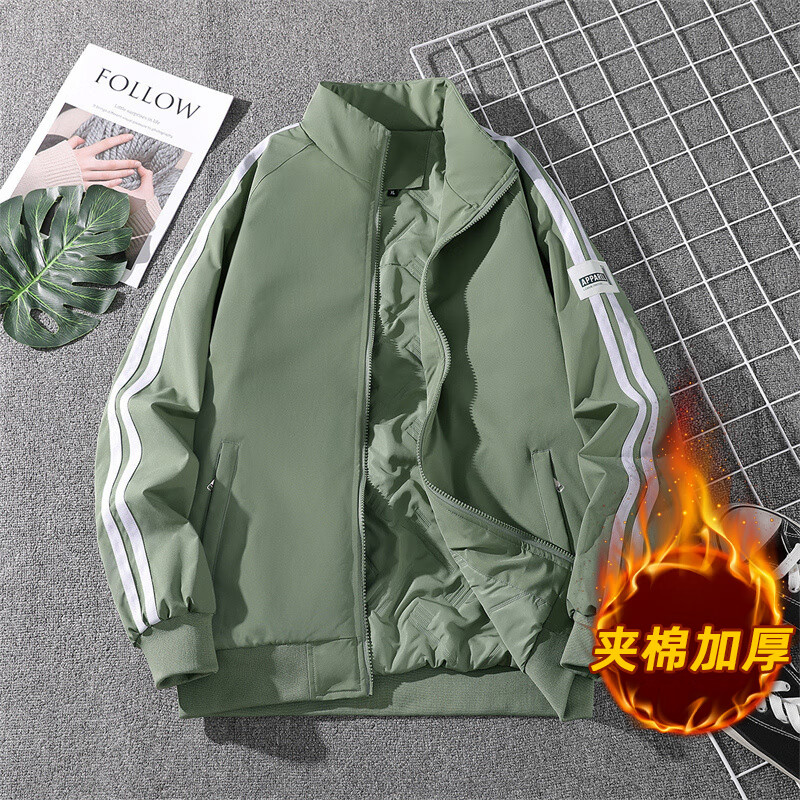 Playboy 2025 Spring and Autumn Jacket Men's Stand Collar Jacket Casual Sports Outdoor Trend Three Stripes Single Clothes Men's Clothes Velvet Thickened Black XL