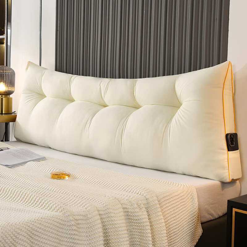 Jingkodi triangle soft bag bedside pillow, tatami bay window, large backrest, anti-collision pillow for dormitory, bedroom bed waist protector, classic triangle style, beige thickened waist protector - high rebound and no collapse, length 60*height 50*thick 15cm children's pillow type