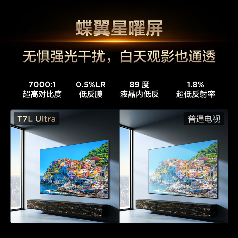 TCL TV 75T7L Ultra 75-inch QD-Mini LED Butterfly Star Screen Vientiane Partition Colorful XDR 3000nits Ultra-thin National Subsidy T7L