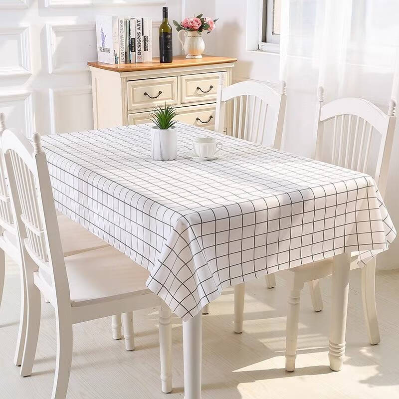Fantasy tablecloth waterproof and oil-proof coffee table mat rectangular tablecloth plastic desk grid table classic white grid 137*137CM (square table)