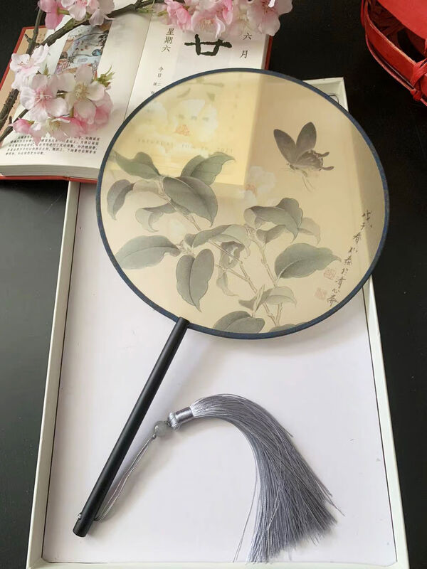 Yusenyi Tuan Fan Ancient Fan Chinese Style Classical Round Palace Fan Ancient Hanfu Tassel Cheongsam Double-sided Summer Antique Daily Fan