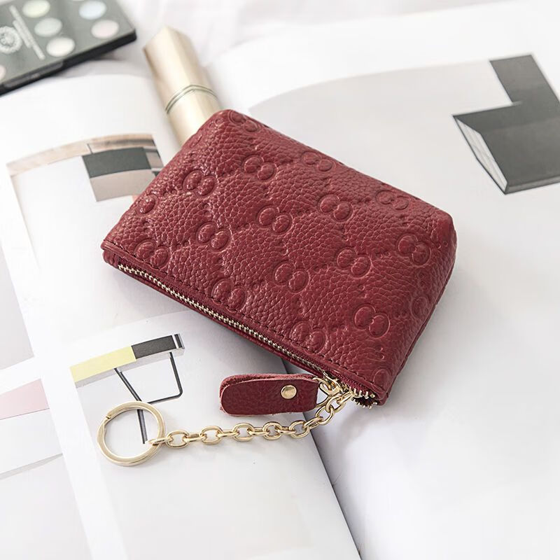 Fuyan Coin Purse Women's Mini Genuine Leather Wallet Women's Cowhide Clutch Small Bag Cute Women's Bag Short Wallet Card Bag Gold Flower Lotus Purple