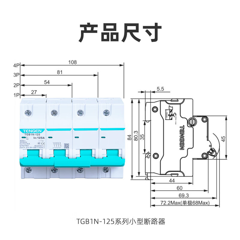 TENGEN Tianzheng 1P 2P 3P 4P 100A 125A air switch DZ47 upgrade 4P 125A
