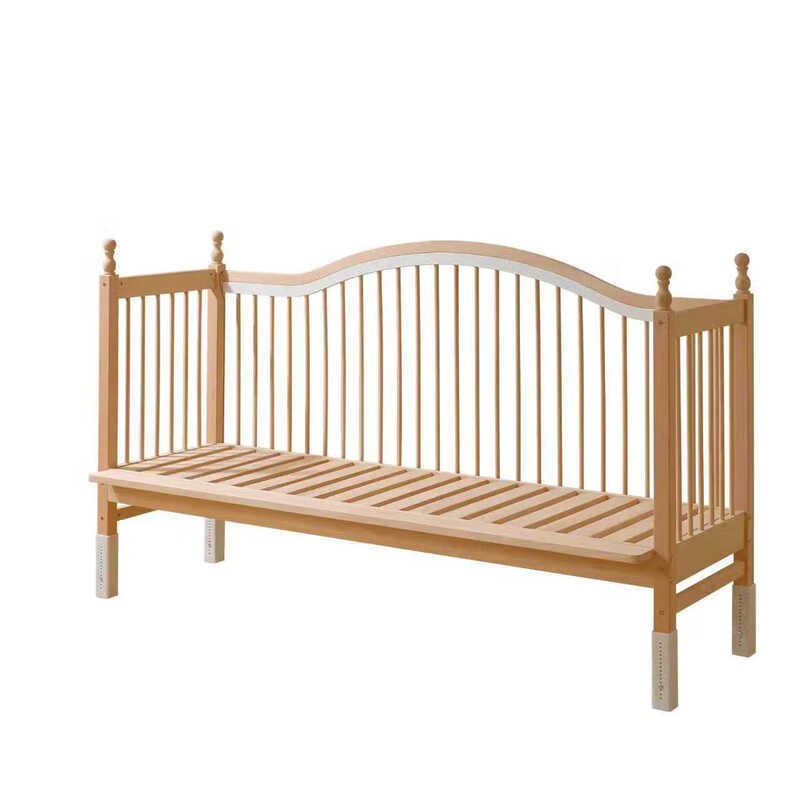 Qingqing Prairie Beech Spliced Bed Crib Solid Wood Children's Bed Widened Children's Bedside Bed Heightened Guardrail Can Lift Tail Lift Bed + 5cm Coconut Palm Mat 200*60cm All Beech