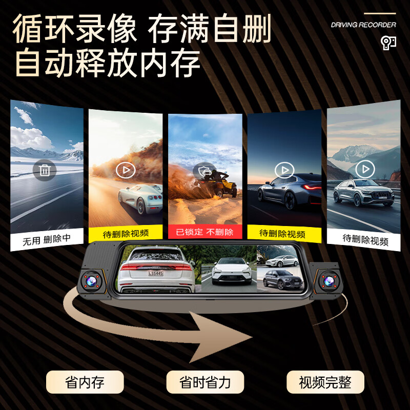 Enbosheng driving recorder 360-degree panoramic 4K high-definition without blind spots 24-hour parking monitoring front and rear dual recording reversing images 4K front and rear dual recording parking monitoring + WIFI + voice control + 64G 10-inch streaming media rearview mirror starlight night vision + reversing image + self-deleting when full