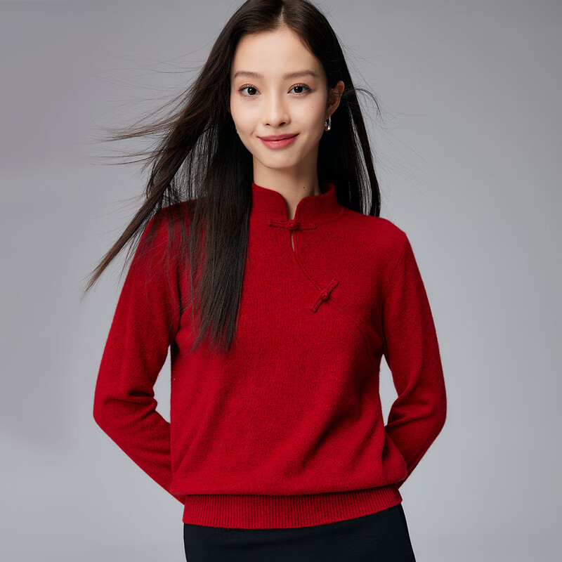 Paro new Chinese style disc button stand collar cashmere sweater Paro 25 autumn and winter new 100% cashmere women's knitted sweater