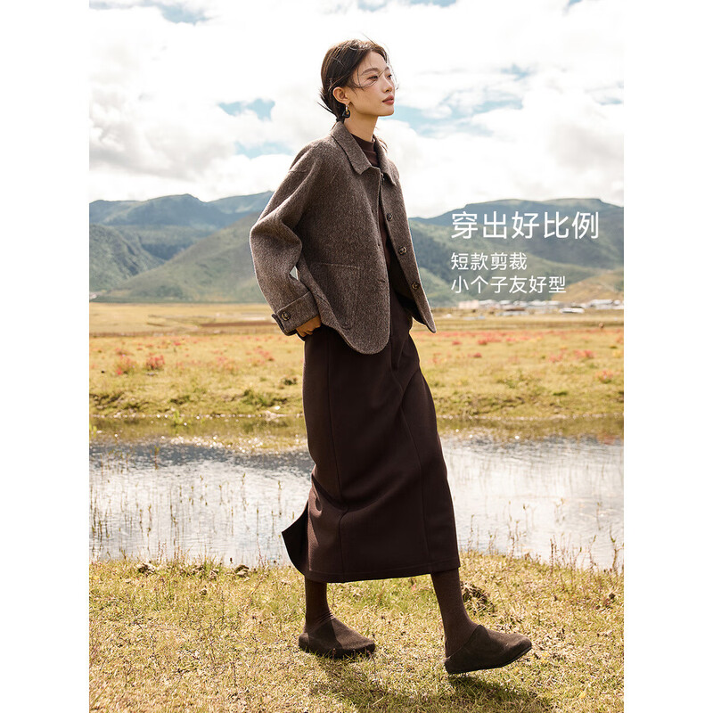 Mohan Yimei Alpaca Mulberry Silk Sheep Wool Double-sided Wool Jacket 25 Winter Lapel Temperament Maillard Coat