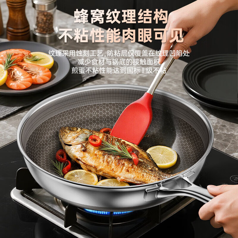 Konbach pan non-stick household seventh-generation true titanium 0 fluorine stainless steel egg cake steak honeycomb frying pan 28cm