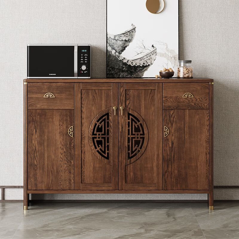 New Chinese style solid wood sideboard cabinet home kitchen multi-function wine cabinet integrated wall cupboard living room storage cabinet self-installation solid wood length 83 height 200 cm