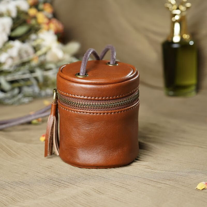 Aiboduo cowhide key lipstick bag bracelet bag storage bag one-shoulder cross-body niche cultural toy retro texture small bag for women sunset yellow