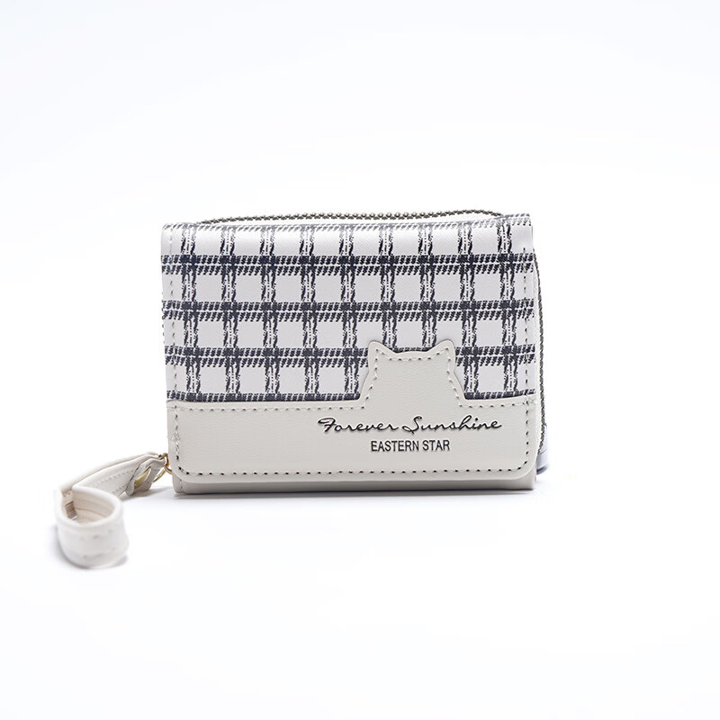 Enyibe New Women's Wallet Retro Cat Fabric Zipper Bag Multi-function Multi-Card Slot Coin Clip Wallet White