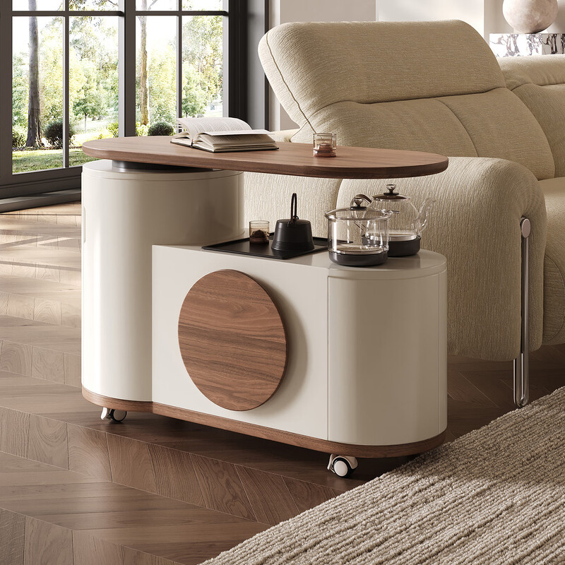 Quanmu (QUANMU) movable tea table, living room, household coffee table, sofa side table, kung fu tea cart, balcony tea making, small rotating tea table, Pinge tea cart, glass tea stove, accommodates 18.9L bucket, door-to-door installation