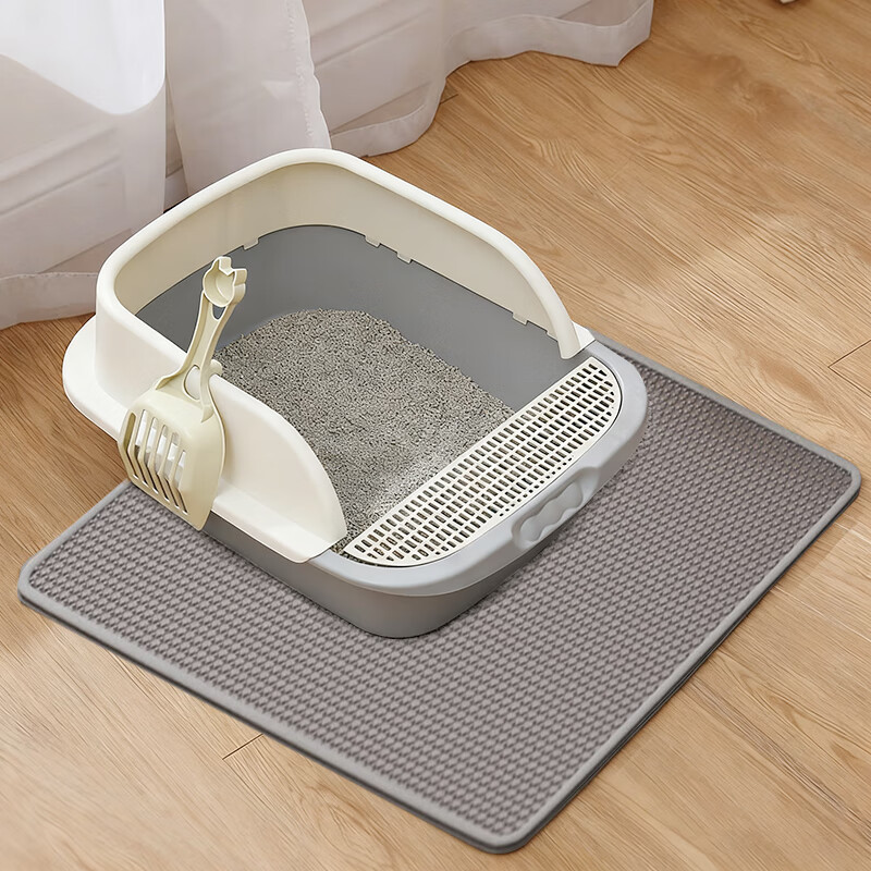 Wang Yejun cat litter basin large semi-enclosed cat toilet with shovel + EVA double layer sand control cat litter mat large 45*60CM